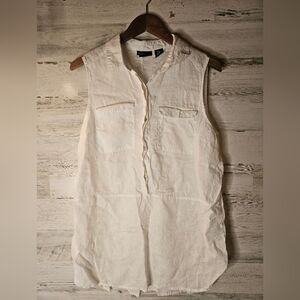 Jones New York White 100% Linen Long Tank Top Womens Size medium